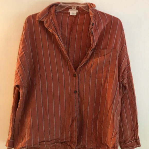 Orange Button Down Casual Top - Picture 2 of 4